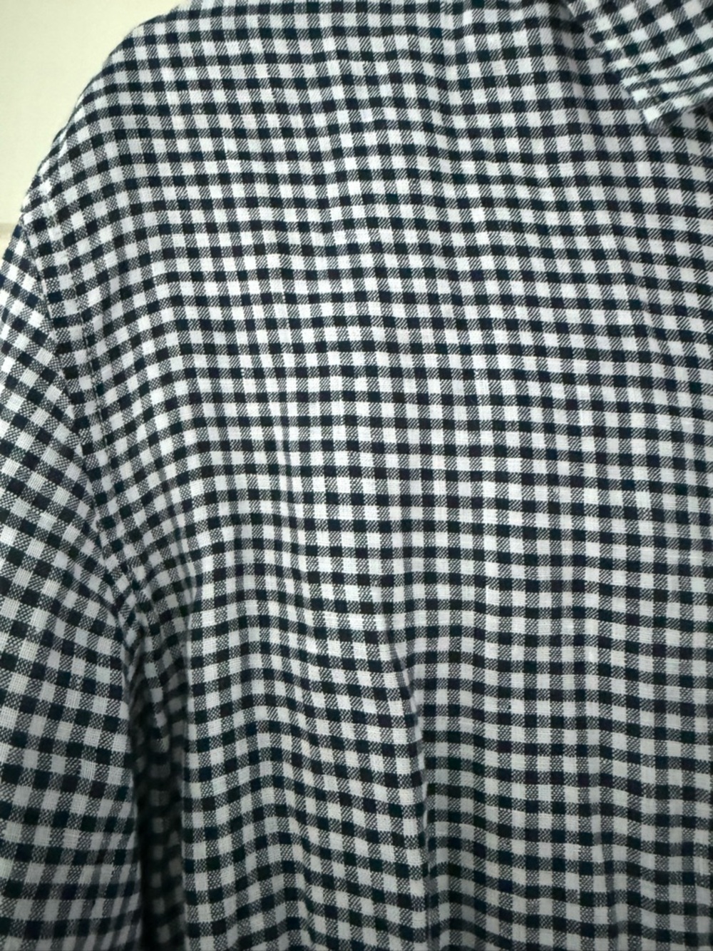Uniqlo | 100% Linen Navy White Gingham Button Down Shirt Medium - Picture 5 of 8